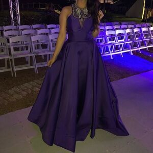 Chic Purple Evening Dress with Beaded Neckline